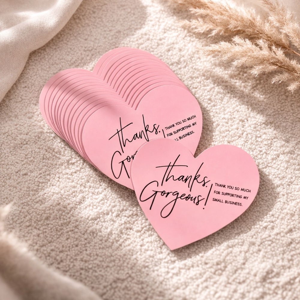 Heart-Shaped Pink Thank You Cards